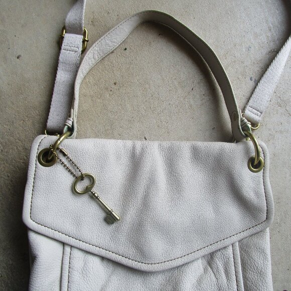 FOSSIL matte off white beige Leather Cowhide shoulder bag - Picture 4 of 8